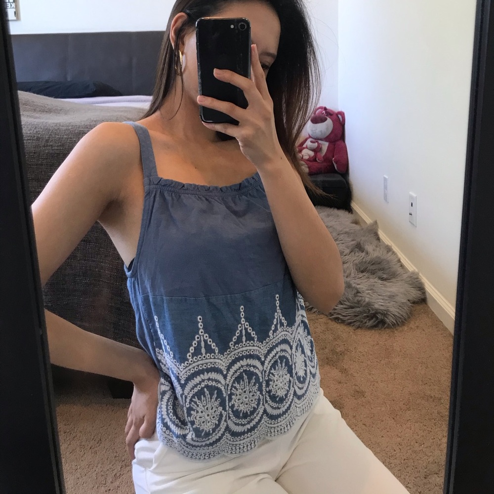 ❤️ZARA trafaluc embroidered soft denim tank top